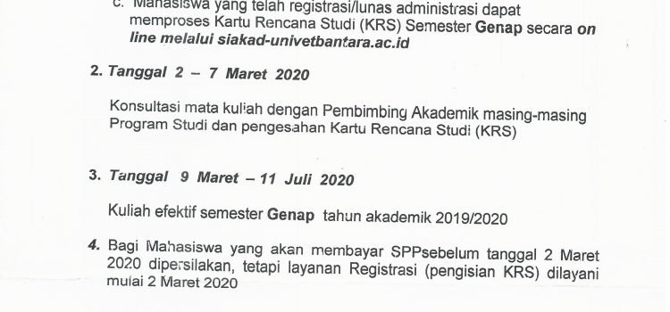 Registrasi Mahasiswa Lama Genap 2019/2020